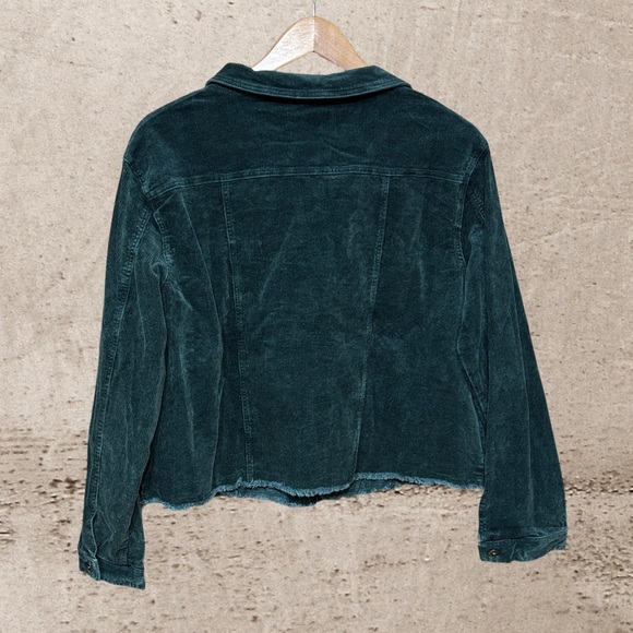 Green Cropped Jean Jacket with Classic Collar - Picture 2 of 4